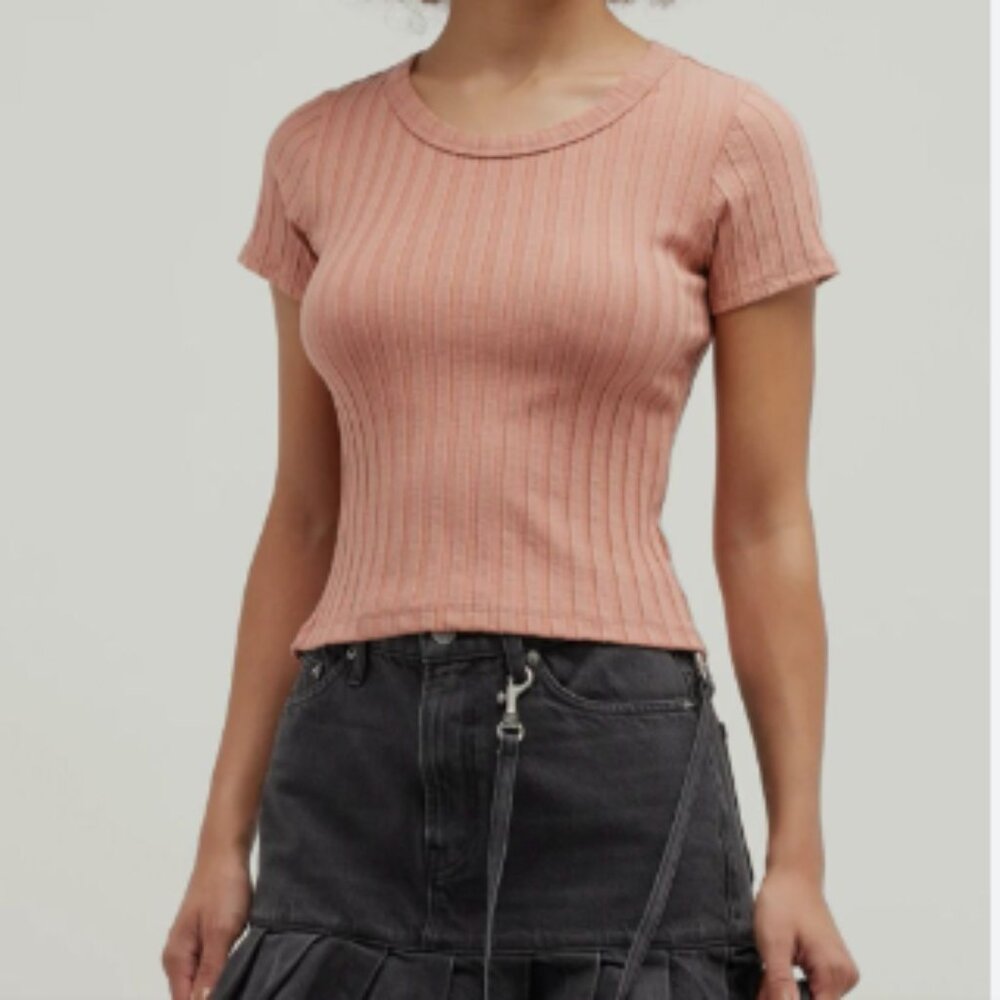 MOTHER the Itty Bitty Ribbed Scoop Tee Sz M Desert Sand